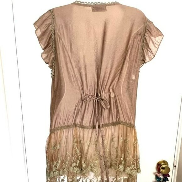 NWOT SCULLY BRONZE BEIGE SEMI-SHEER LAYERED LACE BLOUSE SIZE LARGE - Picture 11 of 13